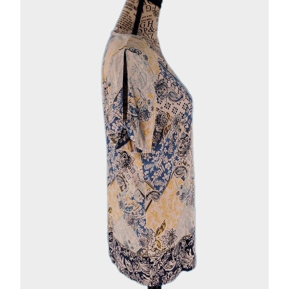 Women Short Sleeve Top Lg Floral Boho Multicolor Open Sleeve Lightweight Casual - Picture 4 of 16